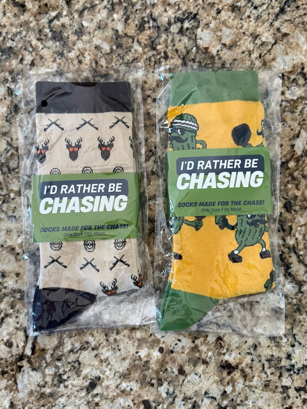 Men's Novelty Socks - Green & Yellow Camo and Cream Deer Pack